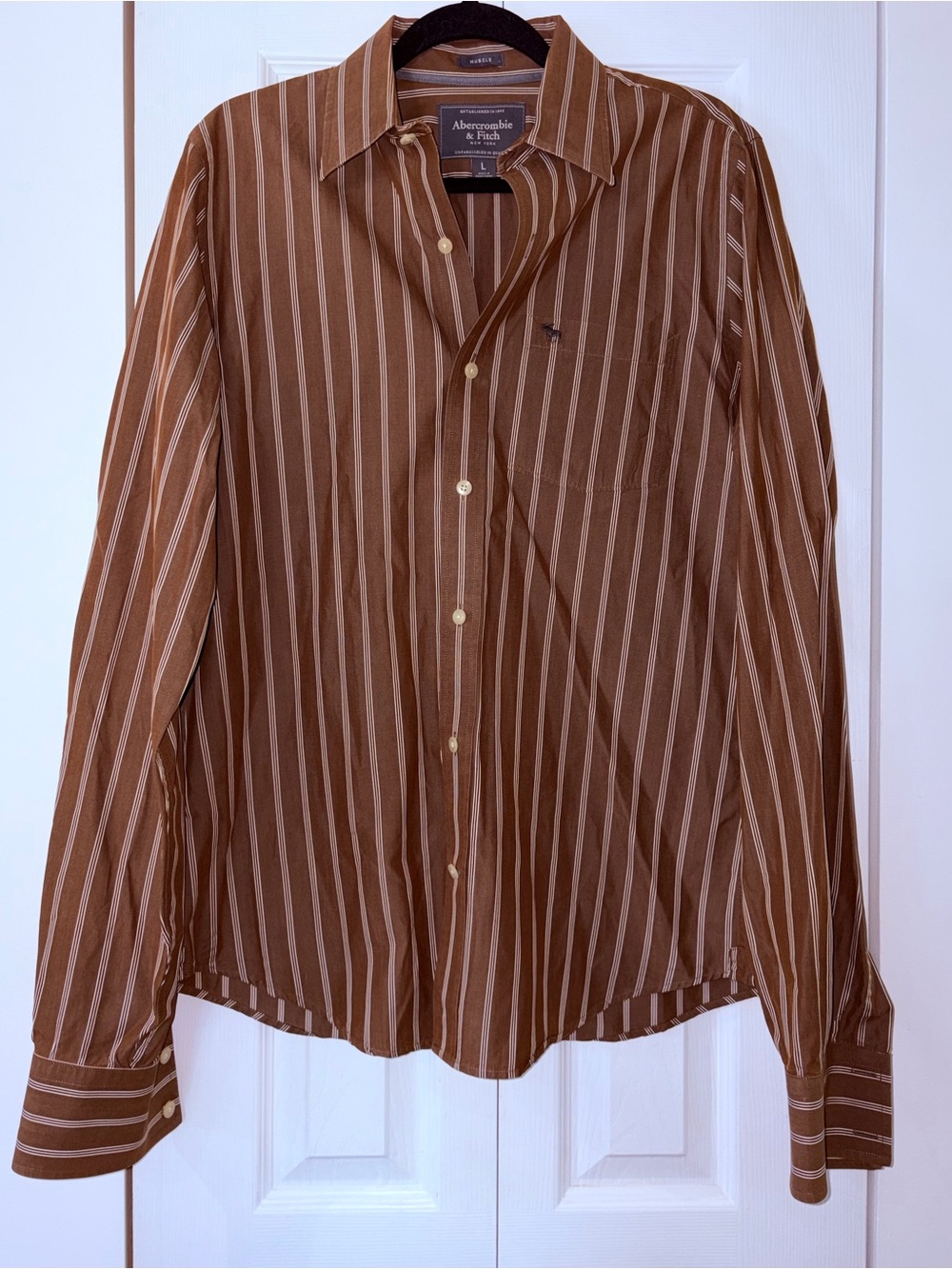 Men's Abercrombie & Fitch Y2K Pin Stripe Moose Logo Button Down Size Large